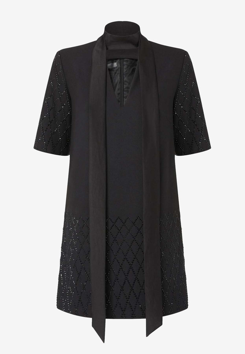 PINKO Lipogramma V-neck Mini Dress Black 105523A2POZ99_Black_29839343