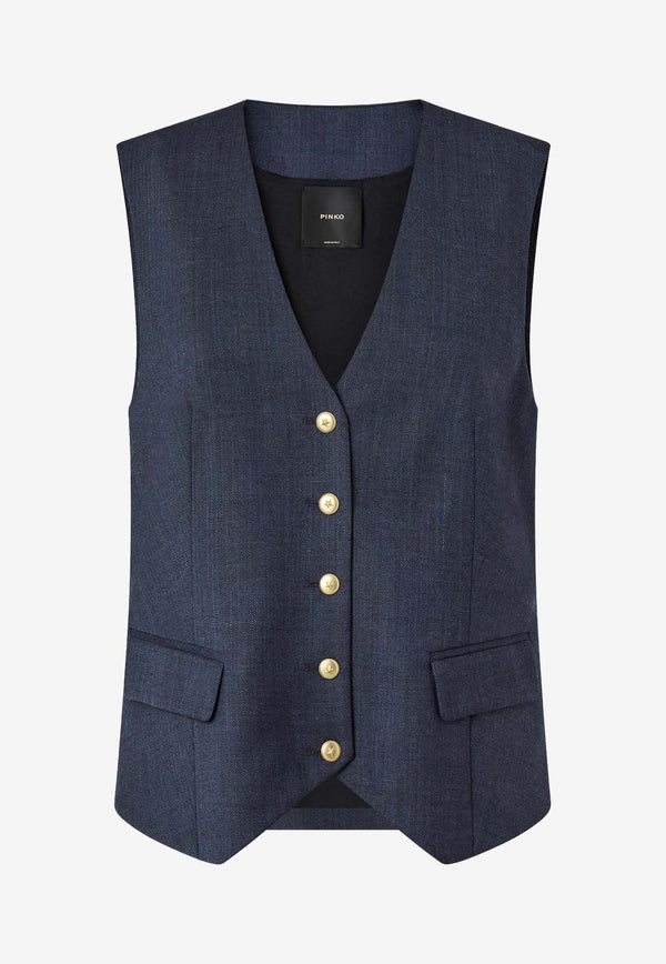 PINKO Buttoned V-neck Vest Blue 105664A2SNG07_Blue_29846767