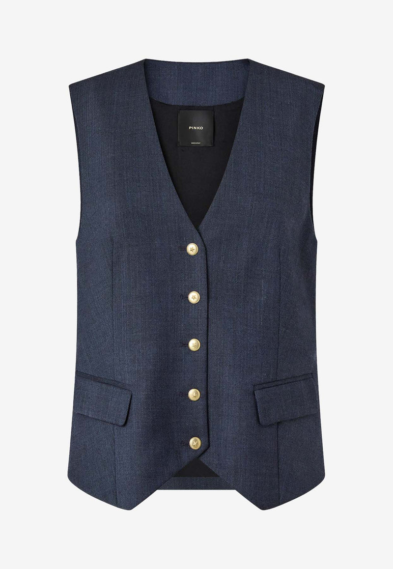 PINKO Buttoned V-neck Vest Blue 105664A2SNG07_Blue_29846767