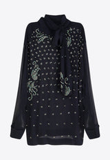 Dries Van Noten Embellished Tied-Neck Blouse Navy 2520107962314509_Blue_29843763