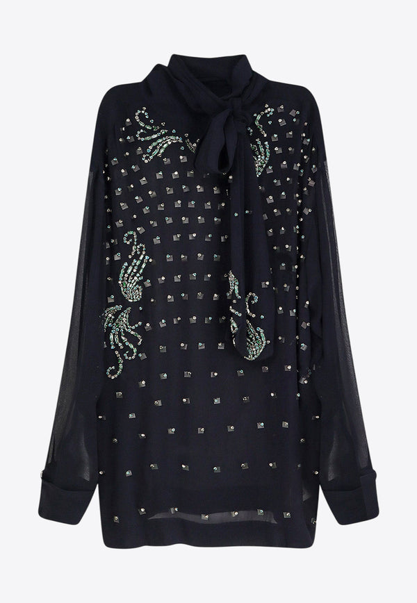 Dries Van Noten Embellished Tied-Neck Blouse Navy 2520107962314509_Blue_29843763
