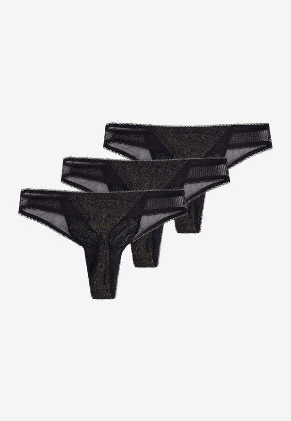 Hugo Boss Lace-Trimmed Lurex Thongs - Set of 3 Black 50550374001_Black_30893738