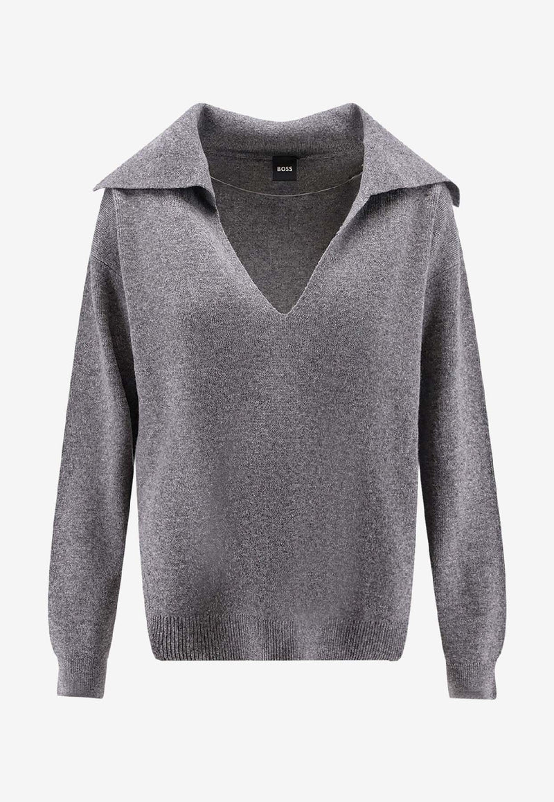 Hugo Boss V-neck Wool-Blend Sweater Gray 50547882022_Grey_30893671