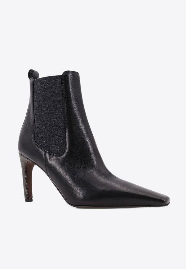 Brunello Cucinelli 80 Monili Leather Ankle Boots Black MZORC3008C101_Black_38330951