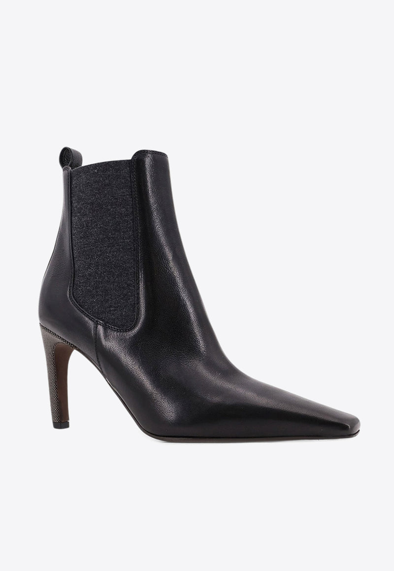 Brunello Cucinelli 80 Monili Leather Ankle Boots Black MZORC3008C101_Black_38330951