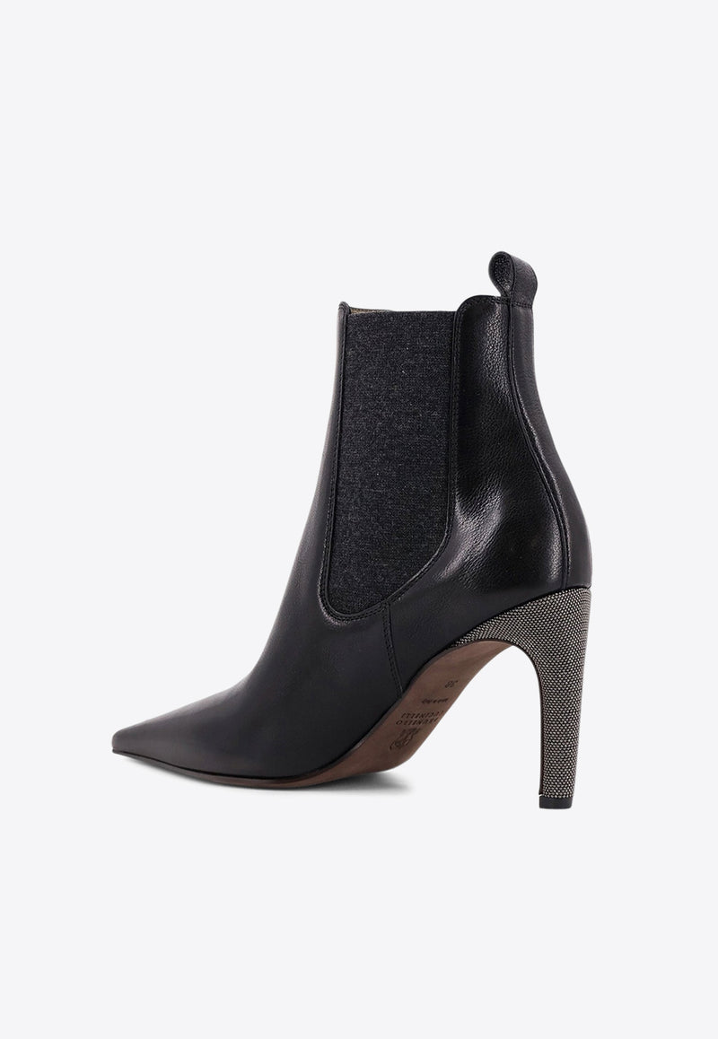 Brunello Cucinelli 80 Monili Leather Ankle Boots Black MZORC3008C101_Black_38330951