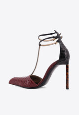 Tom Ford 105 T-strap Python Print Leather Pumps Red W3763LCL516P3RN08_RUBY RED/BLACK_30005177