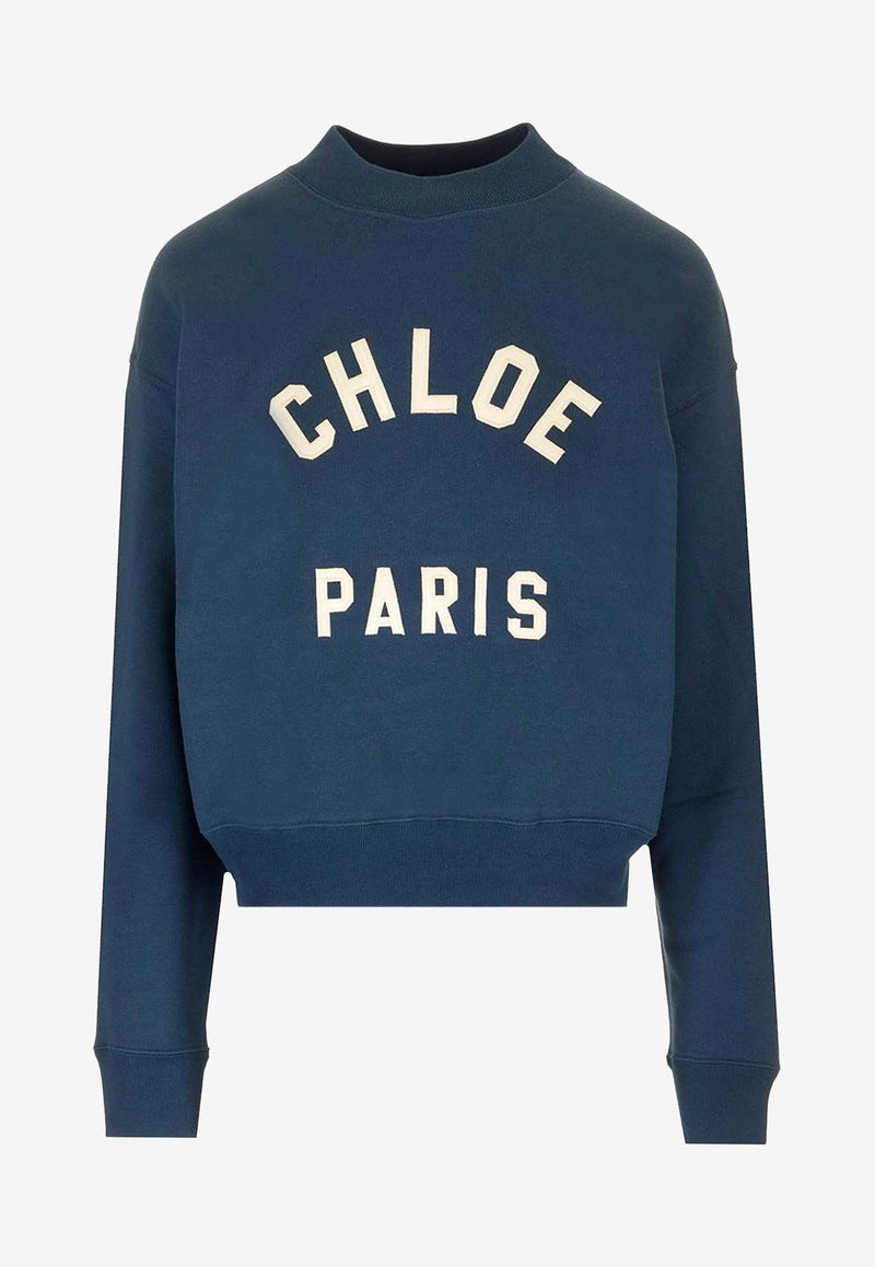 Chloé Logo Embroidered Crewneck Sweatshirt Navy CH24AJH121924C6_CLASSIC NAVY_38330913