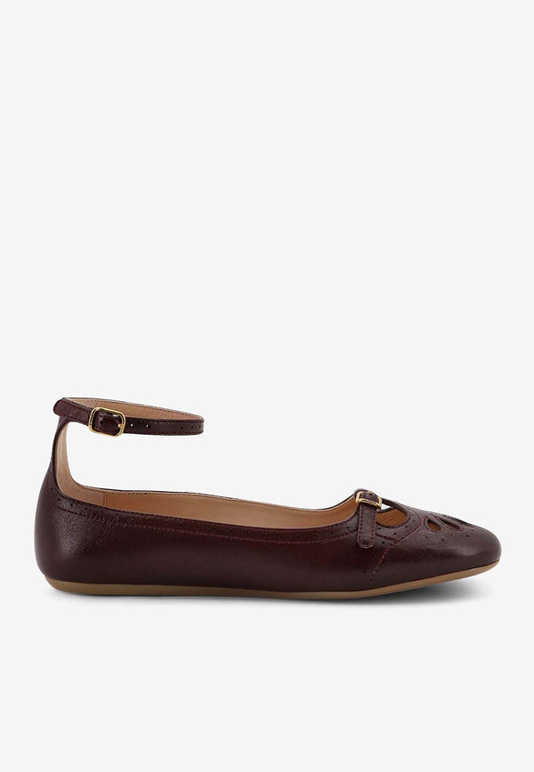 Chloé Misty Cut-Out Leather Ballet Flats Brown CH25W14VUN56D_BURNT_38331196