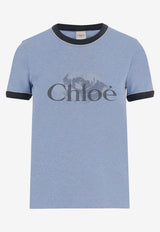 Chloé Logo Print T-shirt Blue CH25WJH03198433_Ceylanblue_38330990