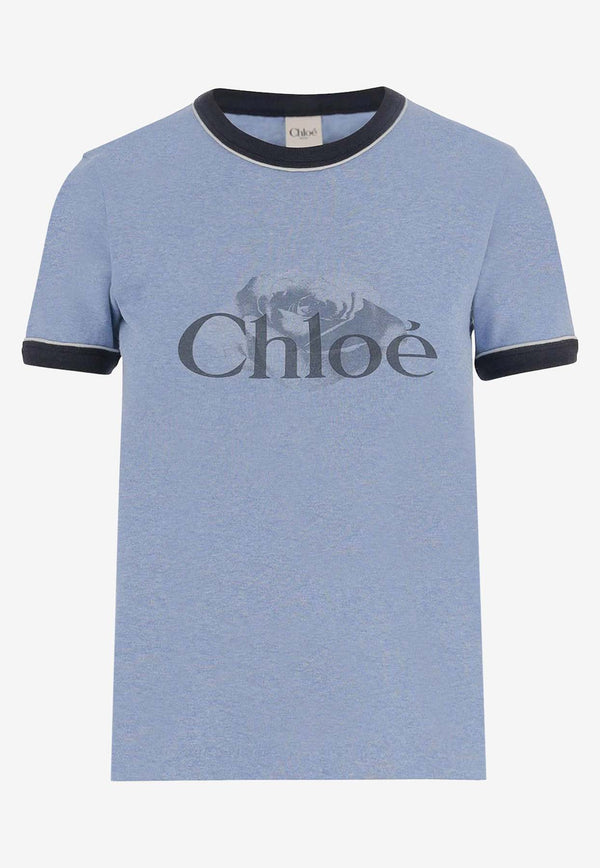 Chloé Logo Print T-shirt Blue CH25WJH03198433_Ceylanblue_38330990