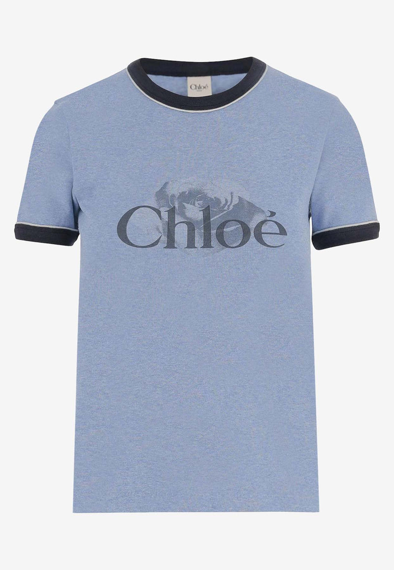 Chloé Logo Print T-shirt Blue CH25WJH03198433_Ceylanblue_38330990