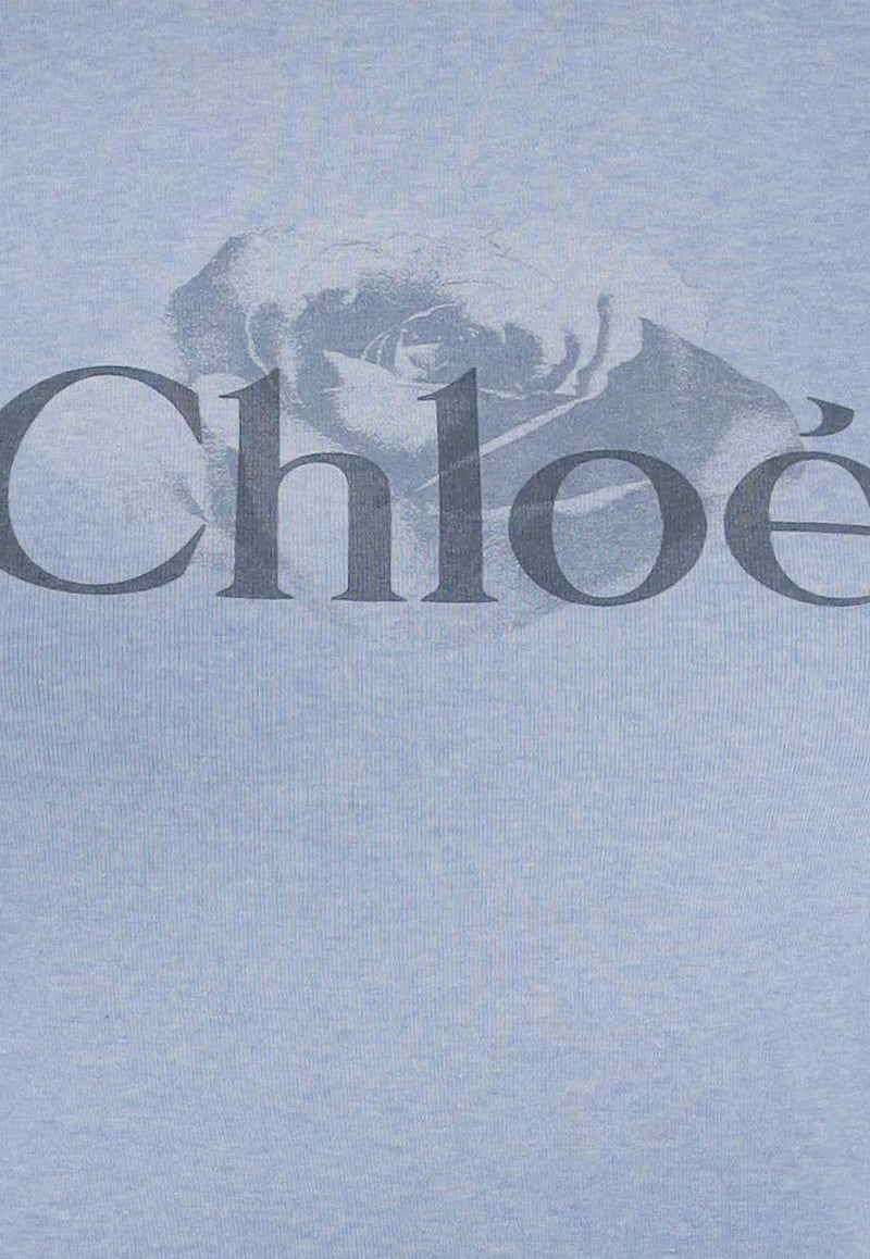 Chloé Logo Print T-shirt Blue CH25WJH03198433_Ceylanblue_38330990