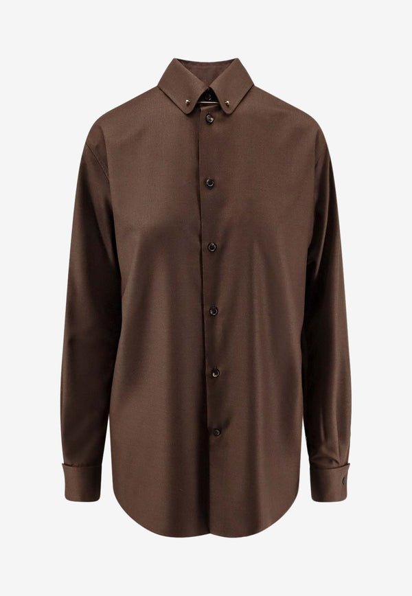 Loro Piana Thea Long-Sleeved Wool Shirt Brown FAQ1280H0QJ_TAWNY BARK_29854040