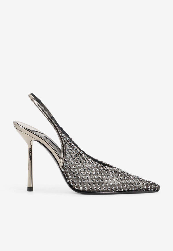 Le Silla Gilda 100 Crystal Mesh Slingback Pumps Silver 4189E090BXPPSTE922_Peltro_35065903