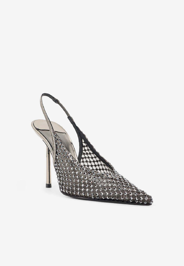 Le Silla Gilda 100 Crystal Mesh Slingback Pumps Silver 4189E090BXPPSTE922_Peltro_35065903