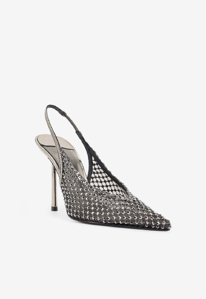 Le Silla Gilda 100 Crystal Mesh Slingback Pumps Silver 4189E090BXPPSTE922_Peltro_35065903