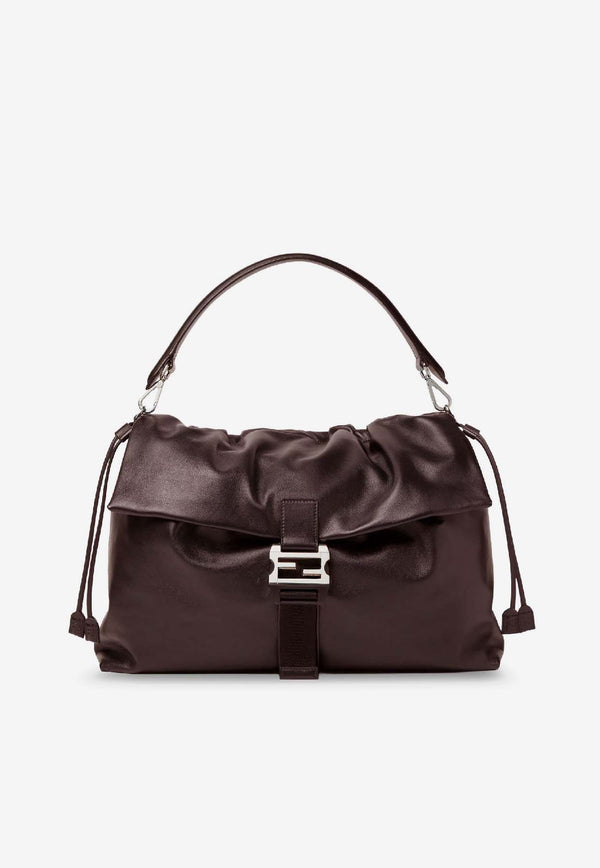 Fendi Maxi Flux Leather Shoulder Bag Brown 7VA665AV8BF0H3A_CHOCOLATE+PALLADIO_29850849