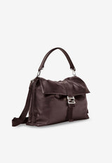 Fendi Maxi Flux Leather Shoulder Bag Brown 7VA665AV8BF0H3A_CHOCOLATE+PALLADIO_29850849