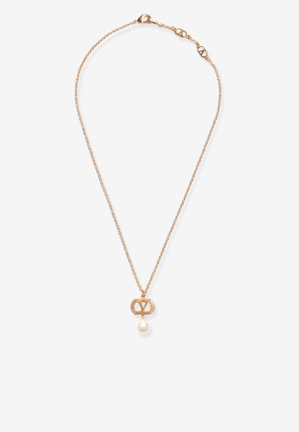 Valentino Ovalette VLogo Pearl Necklace Gold 7W0J0Y77UXMR5G_ORO/CREAM_30005372