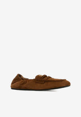 Miu Miu Logo Lettering Suede Loafers Brown 5D341EFD005008_F0041