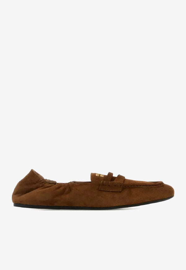 Miu Miu Logo Lettering Suede Loafers Brown 5D341EFD005008_F0041