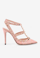 Valentino Rockstud 100 Suede and Lace Pumps Peach 7W0S0393IQTR1G_PEACH ROSE_30005276