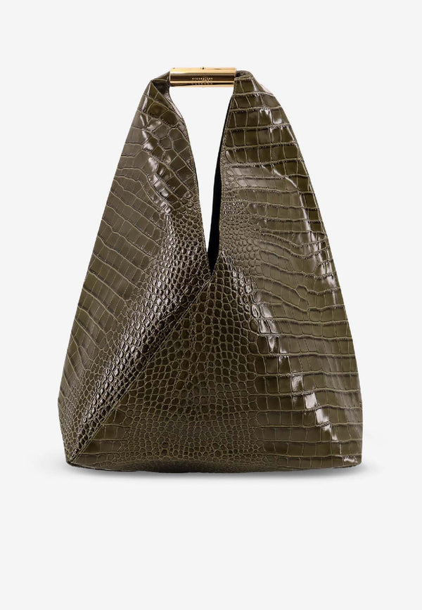MM6 Maison Margiela  Medium Japanese Shoulder Bag in Croc-Embossed Faux Leather Green SB6WD0043P8650T7415_Olive Drab_30005330