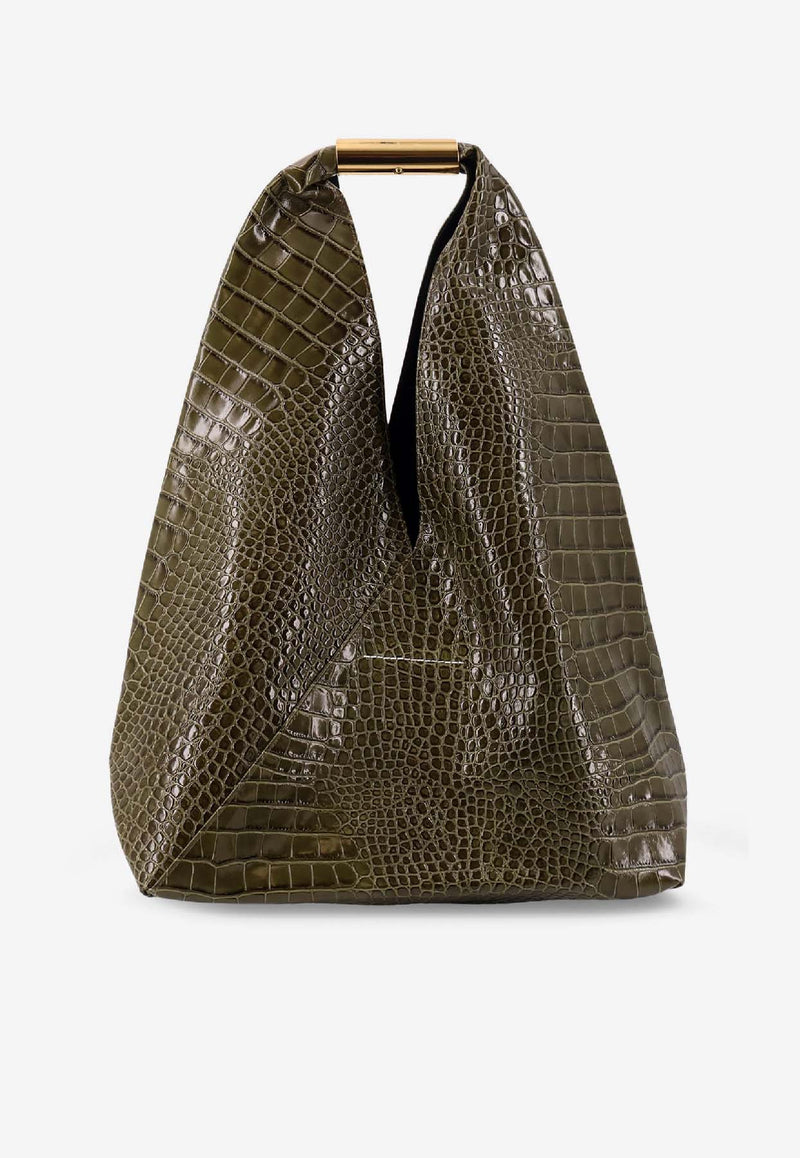 MM6 Maison Margiela  Medium Japanese Shoulder Bag in Croc-Embossed Faux Leather Green SB6WD0043P8650T7415_Olive Drab_30005330