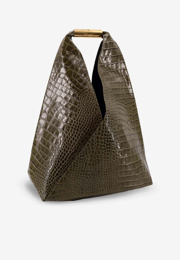 MM6 Maison Margiela  Medium Japanese Shoulder Bag in Croc-Embossed Faux Leather Green SB6WD0043P8650T7415_Olive Drab_30005330