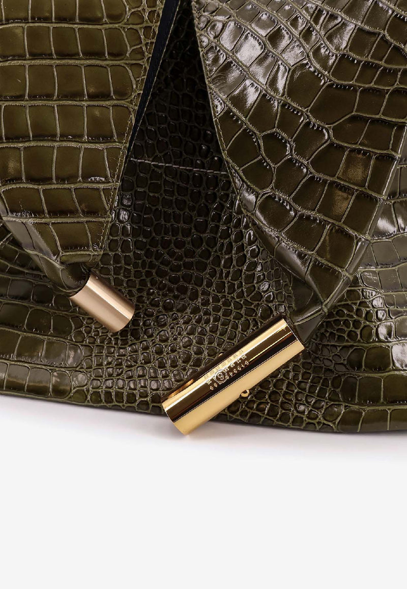 MM6 Maison Margiela  Medium Japanese Shoulder Bag in Croc-Embossed Faux Leather Green SB6WD0043P8650T7415_Olive Drab_30005330