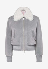 Thom Browne Flight Shearling and Suede Jacket Gray FBC910YL0140_035