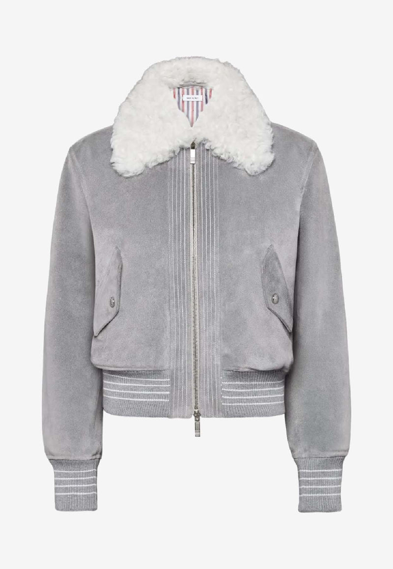 Thom Browne Flight Shearling and Suede Jacket Gray FBC910YL0140_035