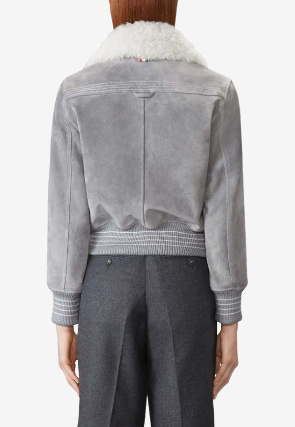 Thom Browne Flight Shearling and Suede Jacket Gray FBC910YL0140_035