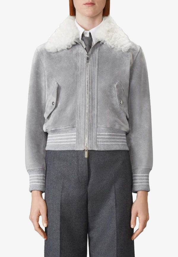 Thom Browne Flight Shearling and Suede Jacket Gray FBC910YL0140_035