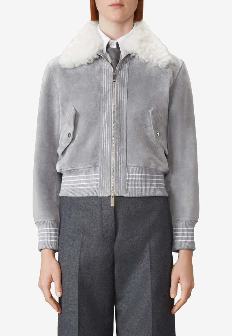 Thom Browne Flight Shearling and Suede Jacket Gray FBC910YL0140_035
