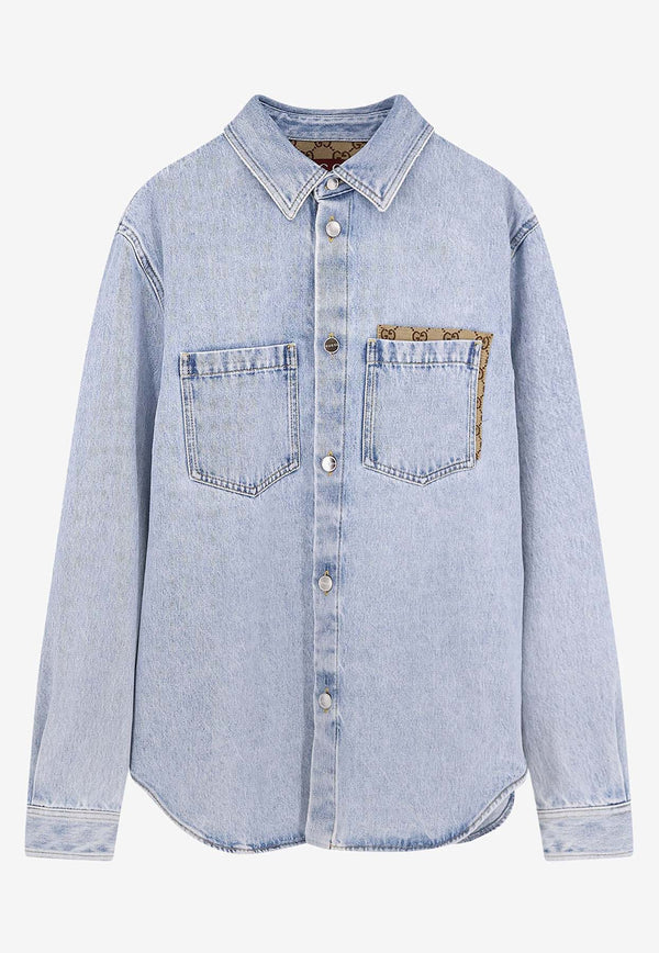 Gucci Washed Denim Buttoned Shirt Blue 835220XDDCY4452_LIGHT BLUE/MIX_29853224