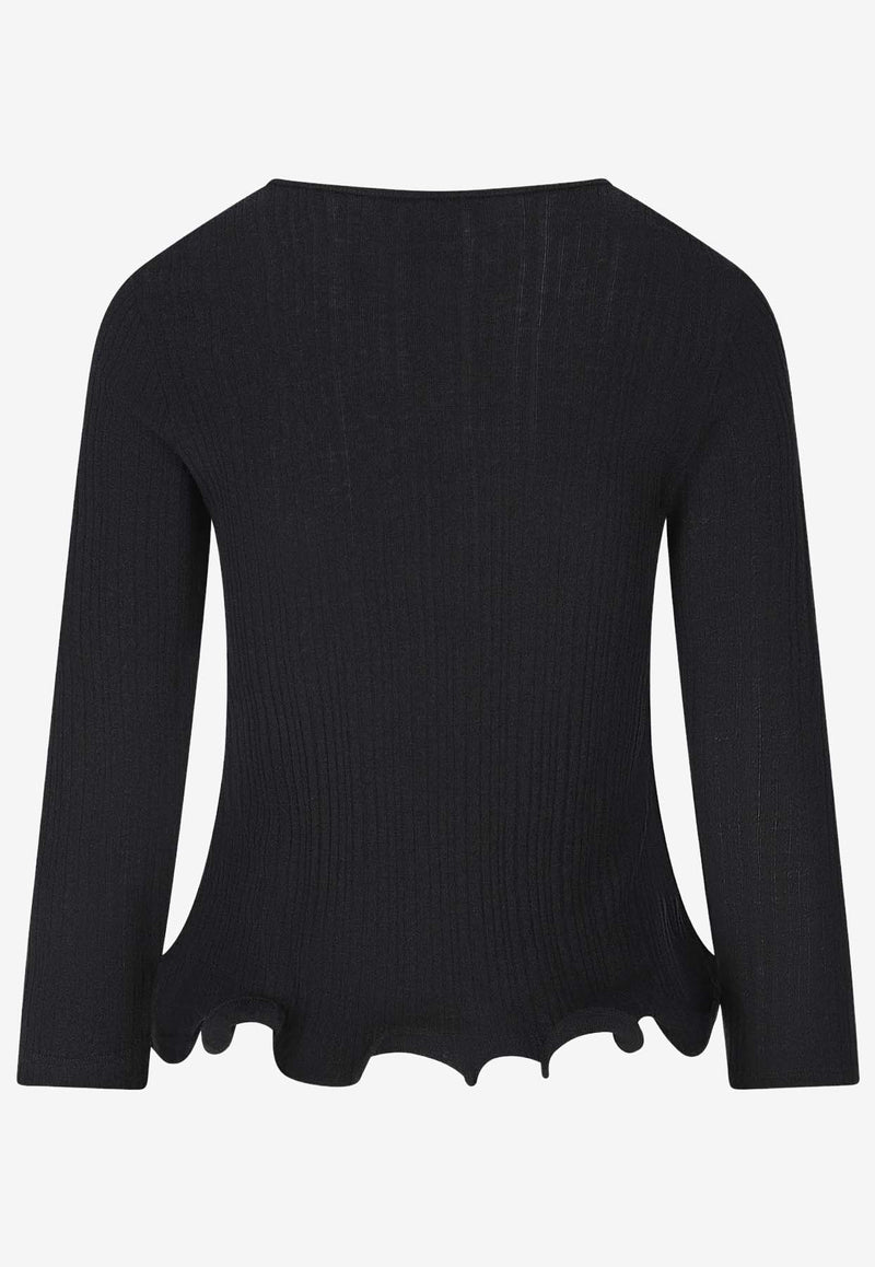 Fendi V-neck Peplum Knit Top Black FS9741AVFEF0GME_Black_35307724