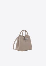 Longchamp Small Le Roseau Top Handle Bag in Grained Leather Gray 10273HFP/P_LONG-266