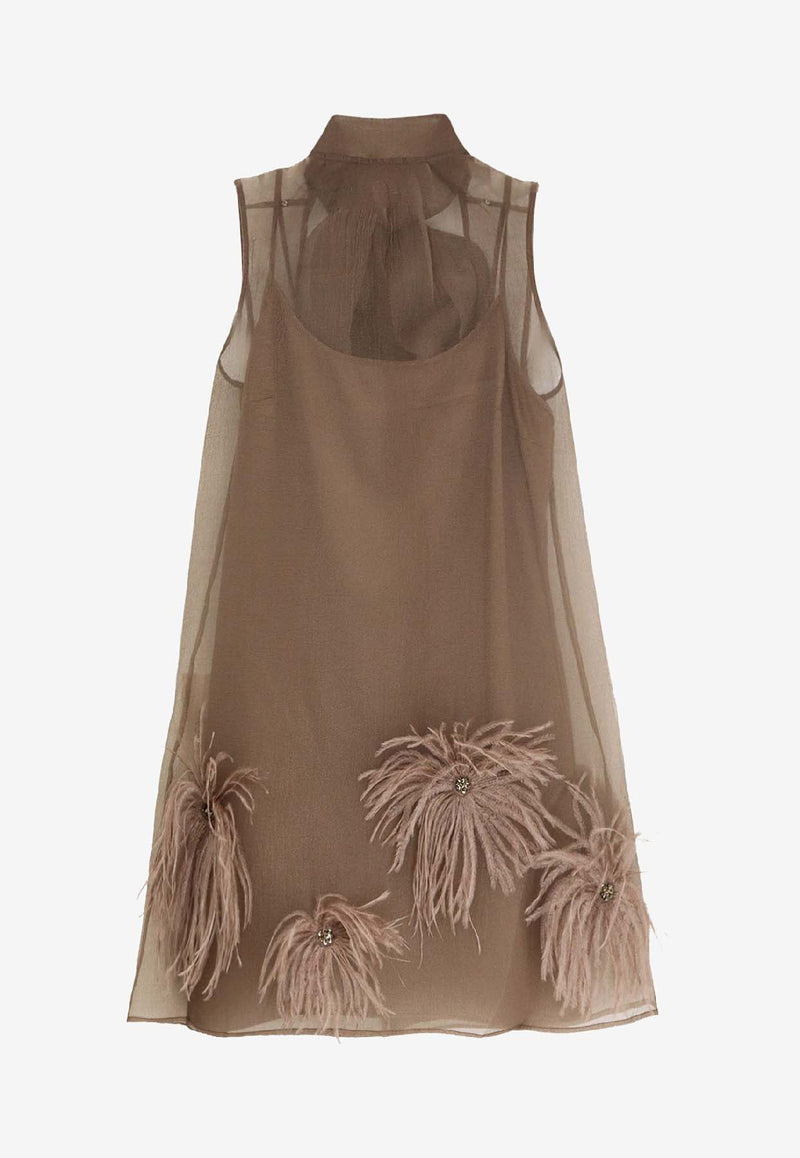 Staud  Albee Feather-Embellished Mini Dress Beige R25F2214IDTRUF_Truffle_35065936