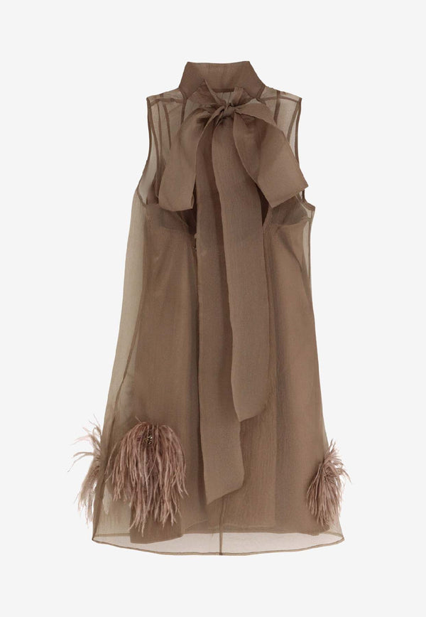 Staud  Albee Feather-Embellished Mini Dress Beige R25F2214IDTRUF_Truffle_35065936