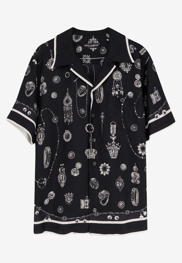 Dolce & Gabbana Medal Print Hawaii Silk Twill Bowling Shirt Black G5JH9THI1ZRHN5QP_MEDAGLIETTE FDO NERO_29840830