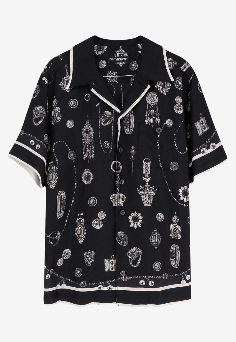 Dolce & Gabbana Medal Print Hawaii Silk Twill Bowling Shirt Black G5JH9THI1ZRHN5QP_MEDAGLIETTE FDO NERO_29840830