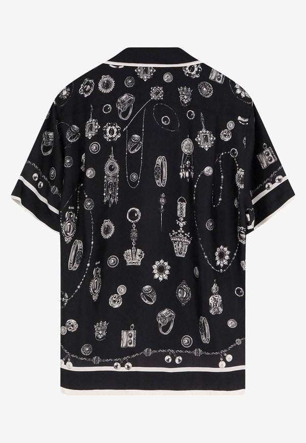Dolce & Gabbana Medal Print Hawaii Silk Twill Bowling Shirt Black G5JH9THI1ZRHN5QP_MEDAGLIETTE FDO NERO_29840830