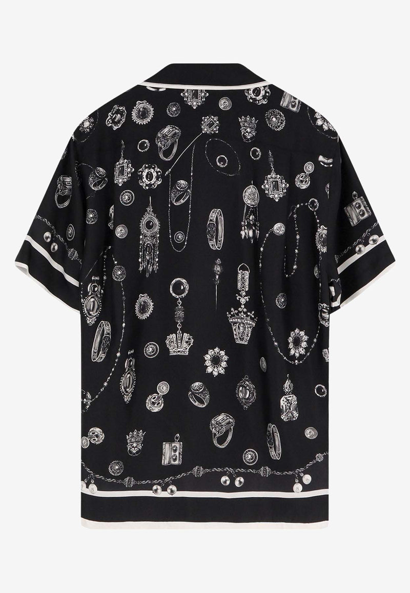 Dolce & Gabbana Medal Print Hawaii Silk Twill Bowling Shirt Black G5JH9THI1ZRHN5QP_MEDAGLIETTE FDO NERO_29840830