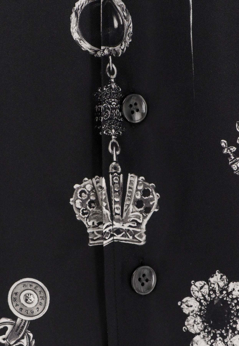 Dolce & Gabbana Medal Print Hawaii Silk Twill Bowling Shirt Black G5JH9THI1ZRHN5QP_MEDAGLIETTE FDO NERO_29840830