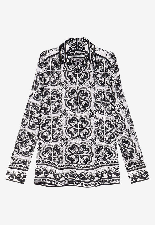 Dolce & Gabbana Majolica Print Silk Shirt Monochrome G5MM4THI1Y5IU3TN_MAIOLICA 3 NERO_29840691