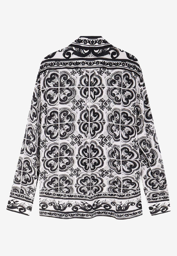 Dolce & Gabbana Majolica Print Silk Shirt Monochrome G5MM4THI1Y5IU3TN_MAIOLICA 3 NERO_29840691