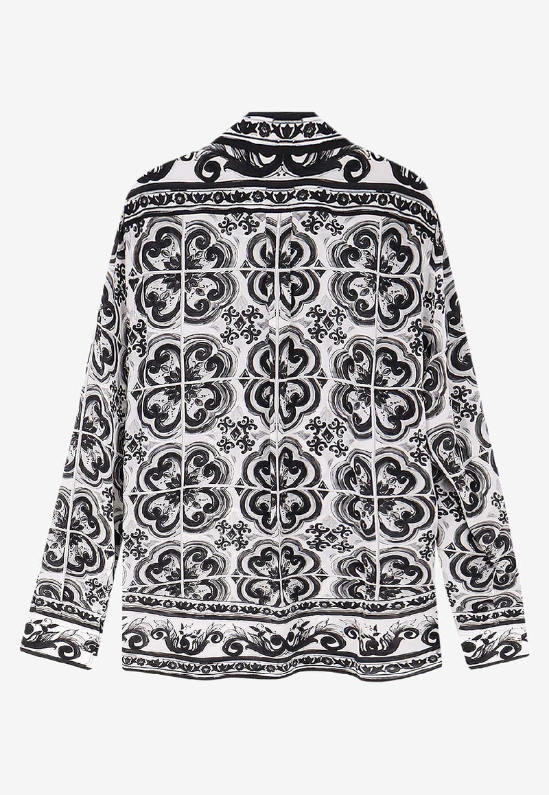Dolce & Gabbana Majolica Print Silk Shirt Monochrome G5MM4THI1Y5IU3TN_MAIOLICA 3 NERO_29840691