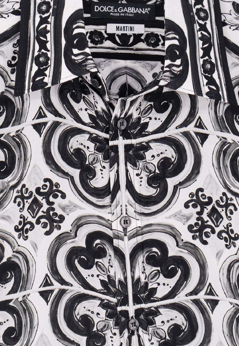 Dolce & Gabbana Majolica Print Silk Shirt Monochrome G5MM4THI1Y5IU3TN_MAIOLICA 3 NERO_29840691